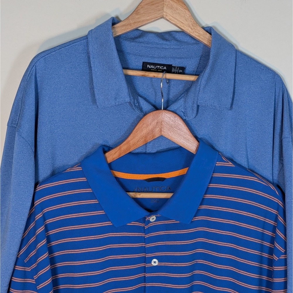 Nautica Mens Polo Shirt 3XL Blue Orange Striped & Solid Heathered Lot of 2